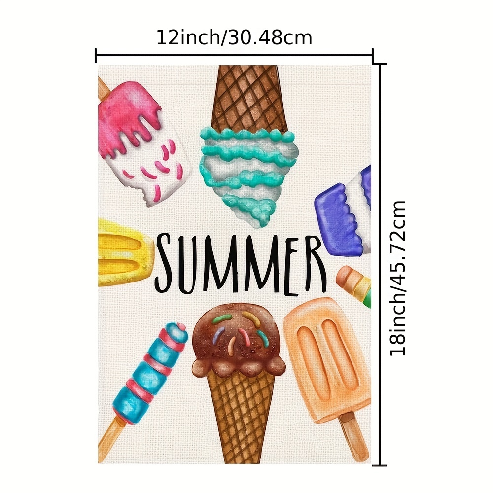 Summer Ice Cream Garden Flag 12x18 Inch Double Sided Seasonal Sign Outside Decor Yard Burlap Small Flags details 0