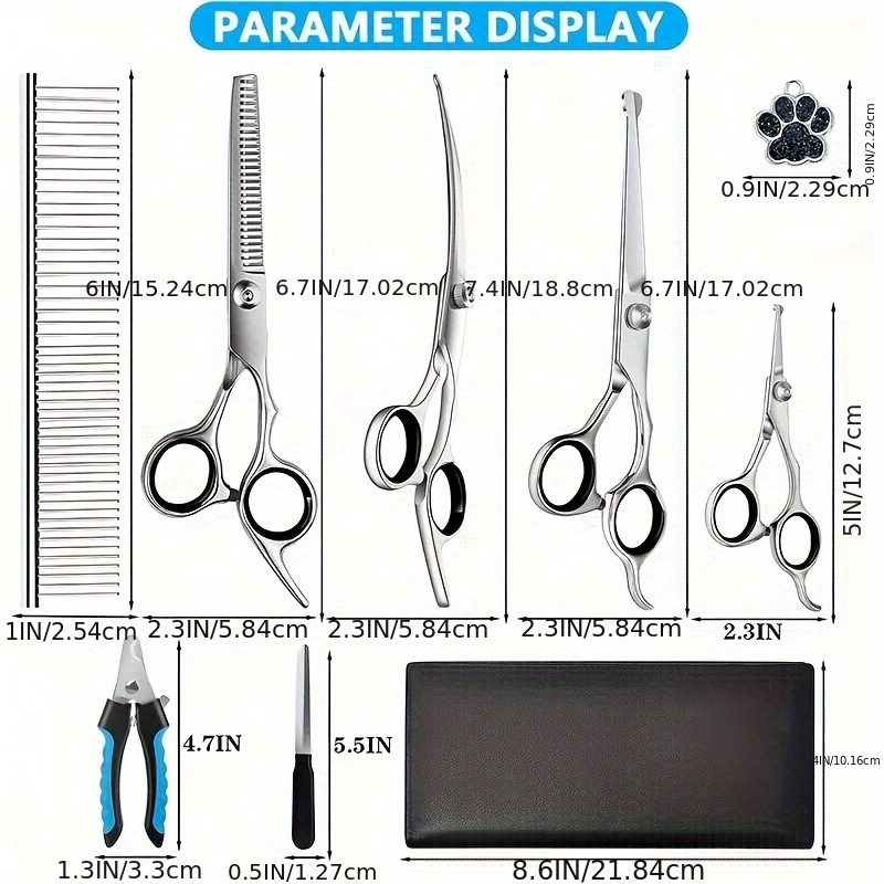 TEMU Dog Grooming Scissors, 8 In 1 Professional Dog Grooming Scissors Kit With Safety Round Tip, Titanium Coated Grooming Scissors For Dogs Cats Pets