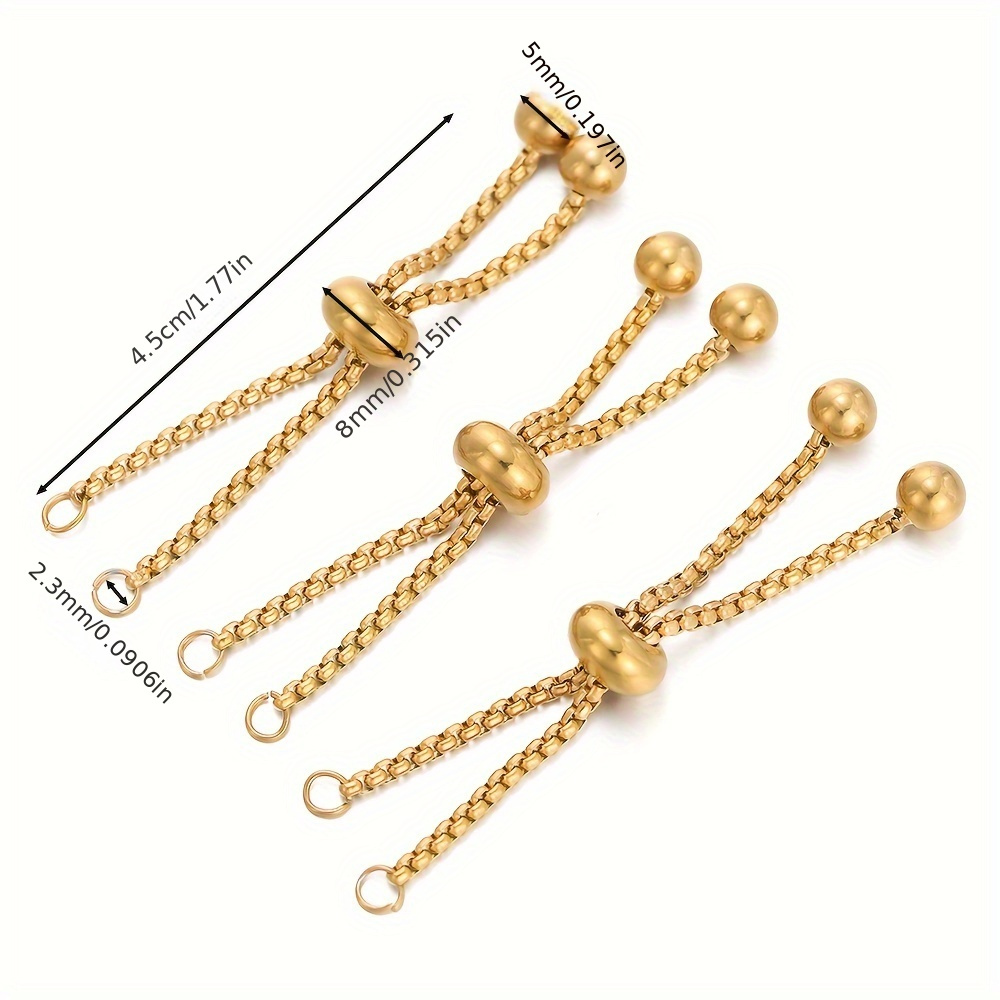 Image of 3pcs Adjustable Stainless Steel Bracelet Making Slider Extender Box Chains With Ball Ends For Making Supplies