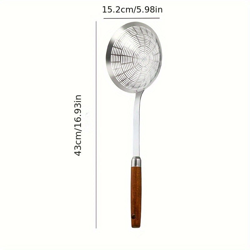 1pc 304 Stainless Steel Wooden Handle Large Skimmer Thickened Heat Insulation Scoop Frying Hot Pot Filter Net Slag Spoon Mesh Sieve Oil Filter