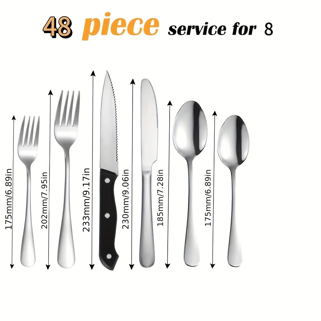 Silverware Set With Steak Knives, 48-Piece Stainless Steel