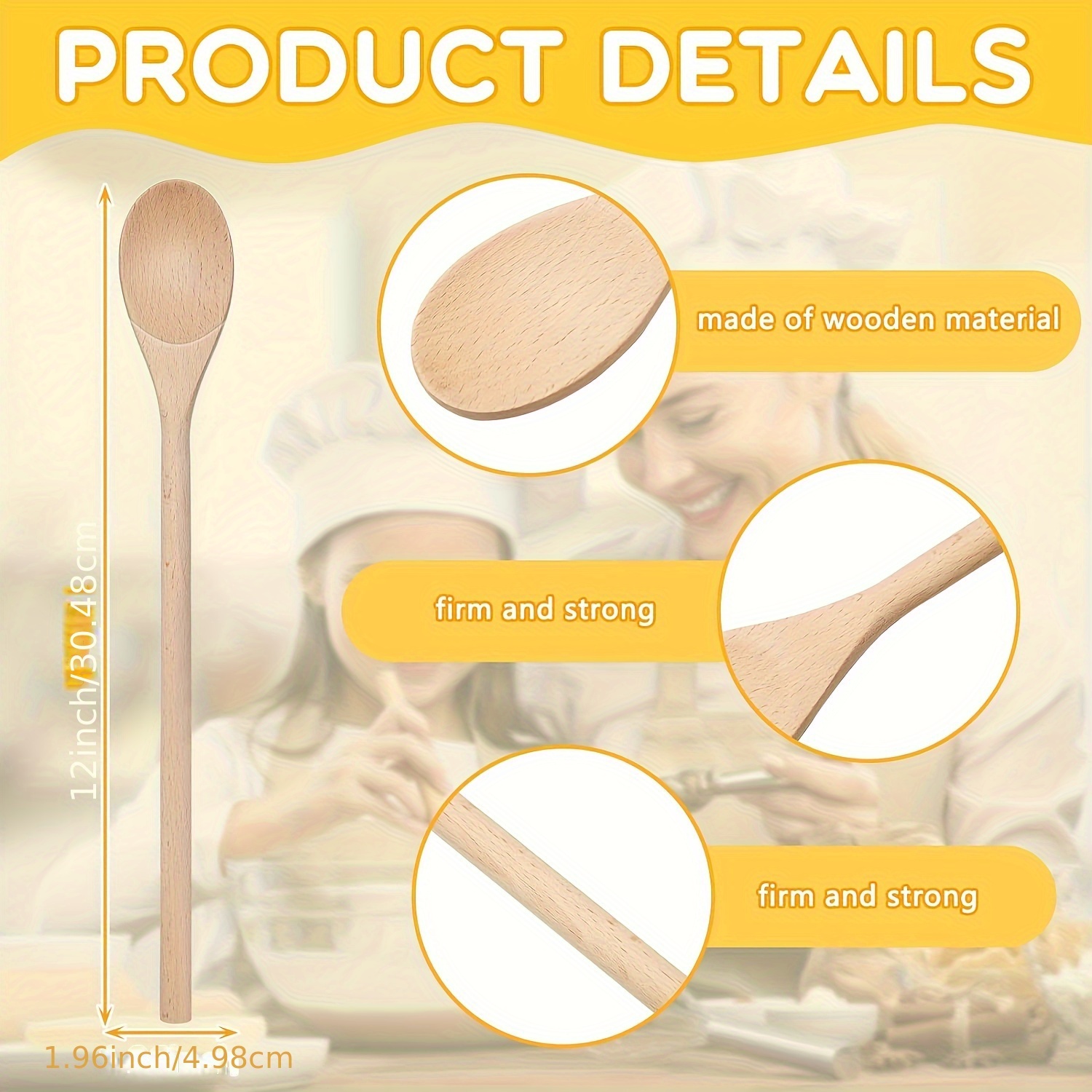 40pcs 12 inch wooden kitchen spoon long handle wooden cooking mixing oval spoon woodwork wine spoon mixing baking utensils   details 2