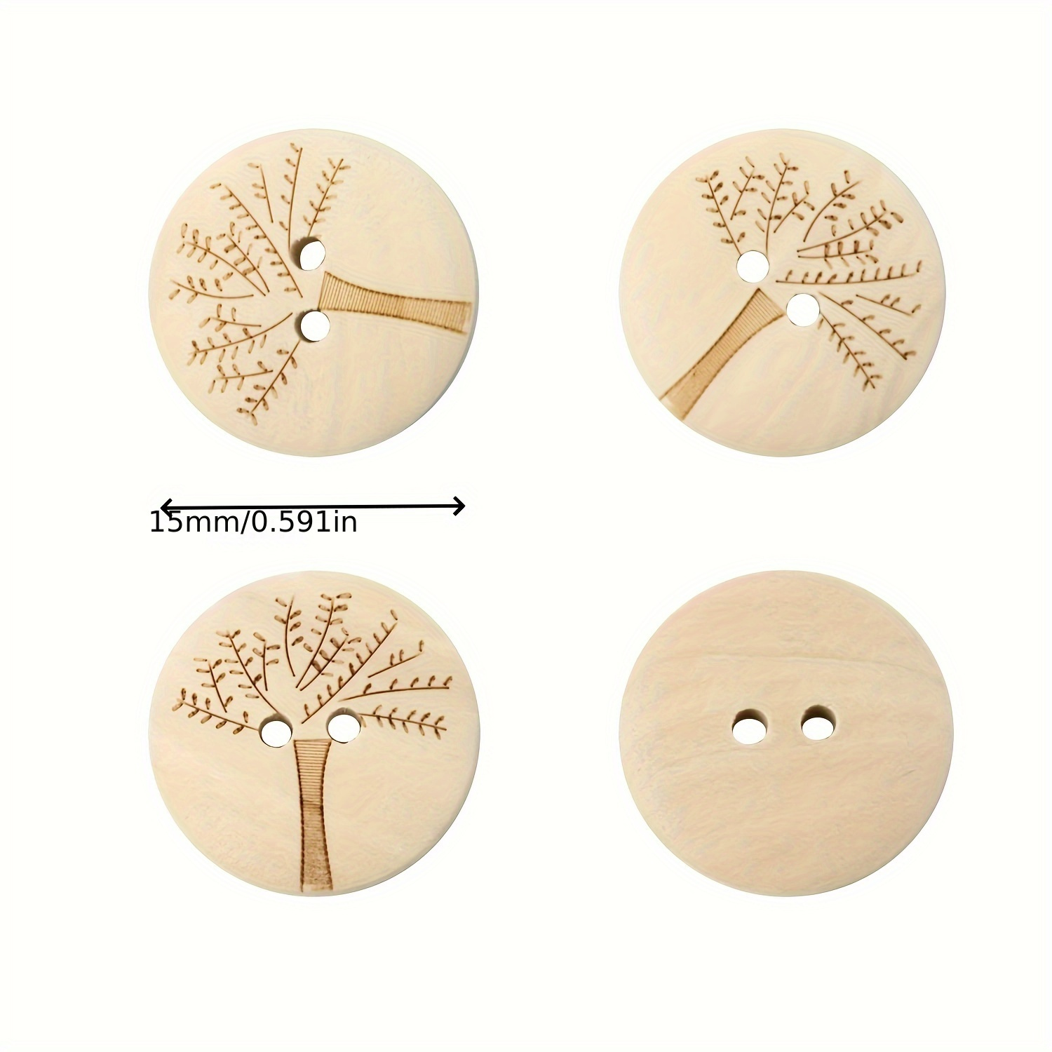 50pcs 15mm Buttons Sewing Scrapbooking Gift Home Clothing Decor Wooden Decorative Handmade