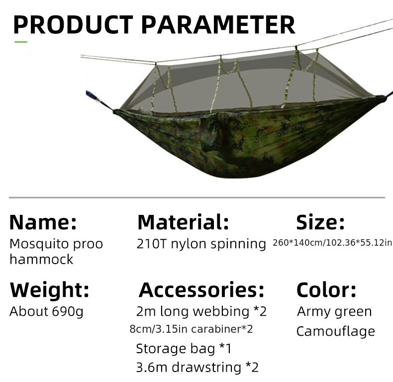 double outdoor camping hammock with anti mosquito net mosquito and insect resistant nylon material maximum up to 200kg durable tear resistant hammock details 2