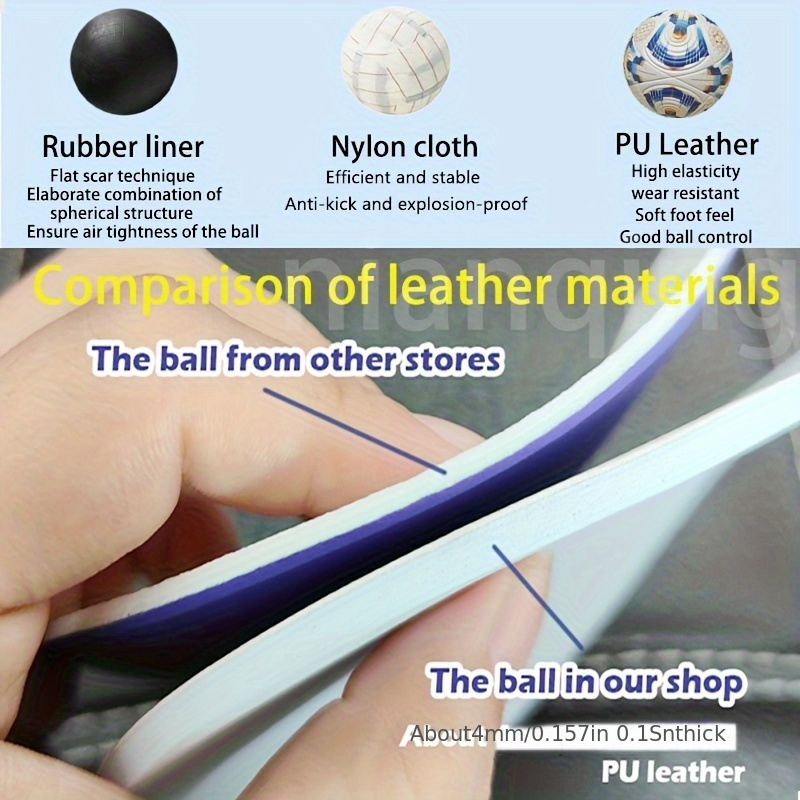high quality size 5 soccer ball durable   leather seamless heat bonding high   wear resistant anti slip   proof ideal for professional training competitive play for adults teens blue with   accents Product details 4
