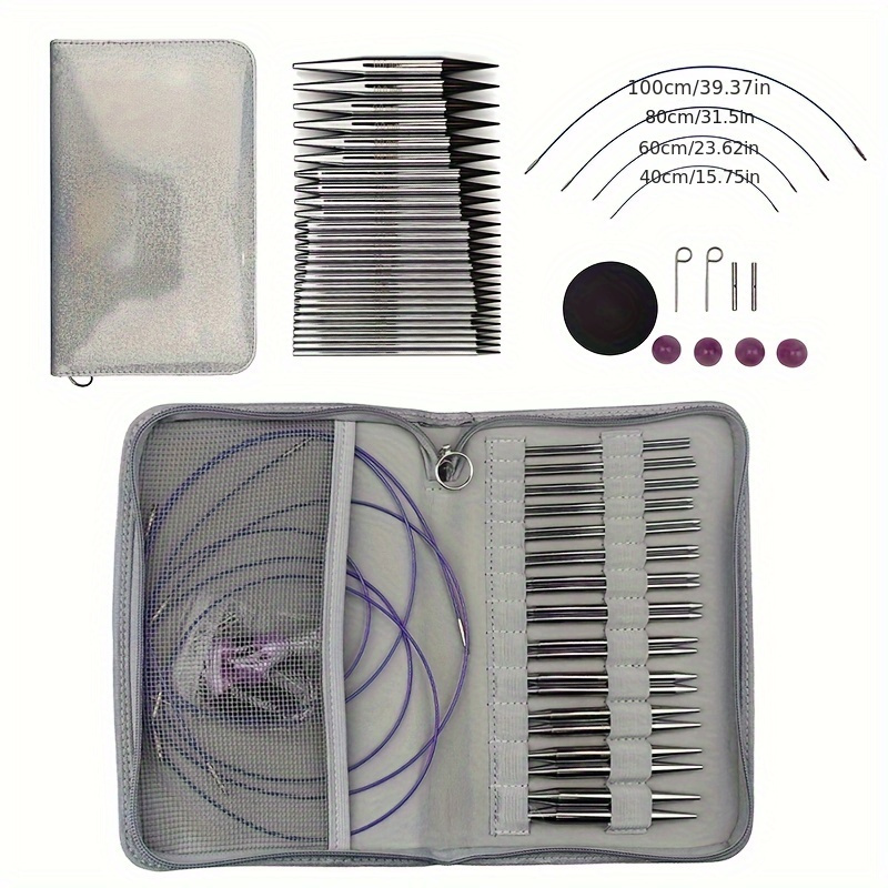 

Knitting Tools Circular Needle Aluminum Nickel Plated Detachable Circular Needle Set Of 13in Pu Packaging