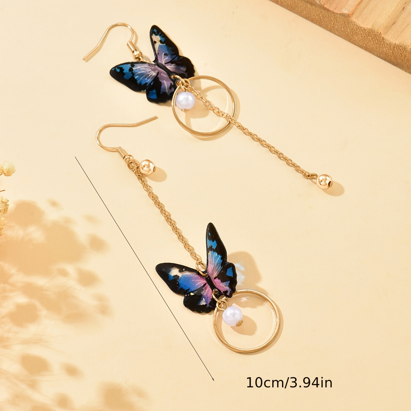 Women's Asymmetric Long Dangle Earrings with Butterfly & Tassel