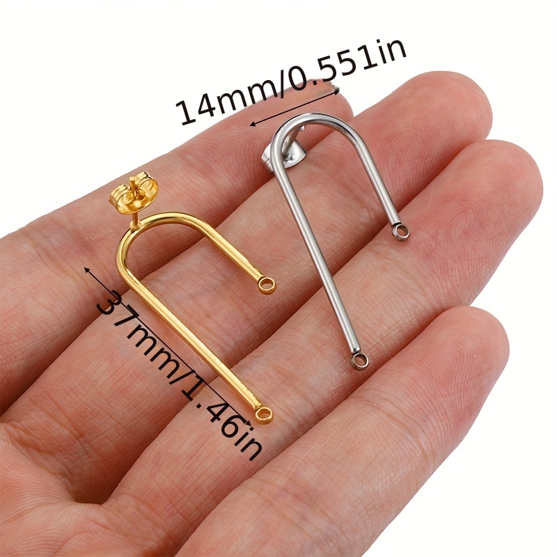 Golden Or Silvery Stainless Steel Stud Earring Base Curved - Temu