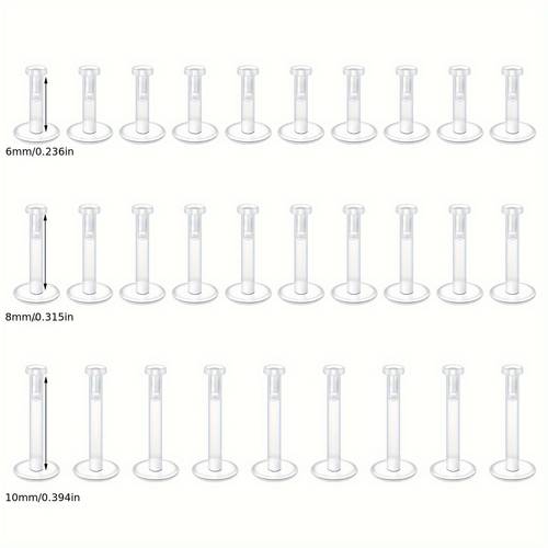 30 stück 6/8/10mm klare lippenringe labret retainer für männer, körperschmuck