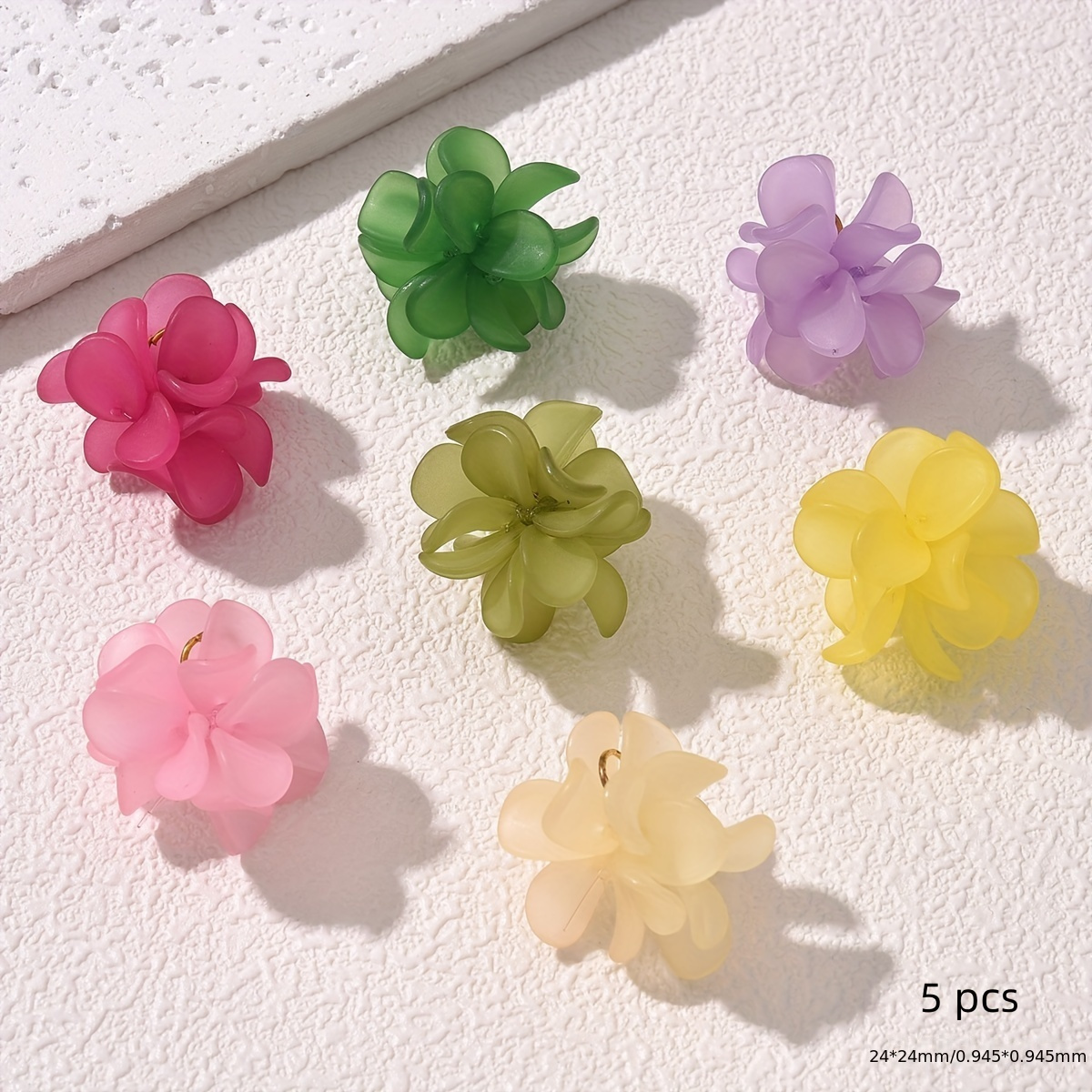 

5pcs Temperament Random Colorful Acrylic 3d Colorful Multi-layer Petal Flower Pendant Diy Jewelry Bracelet Earring Necklace Accessories