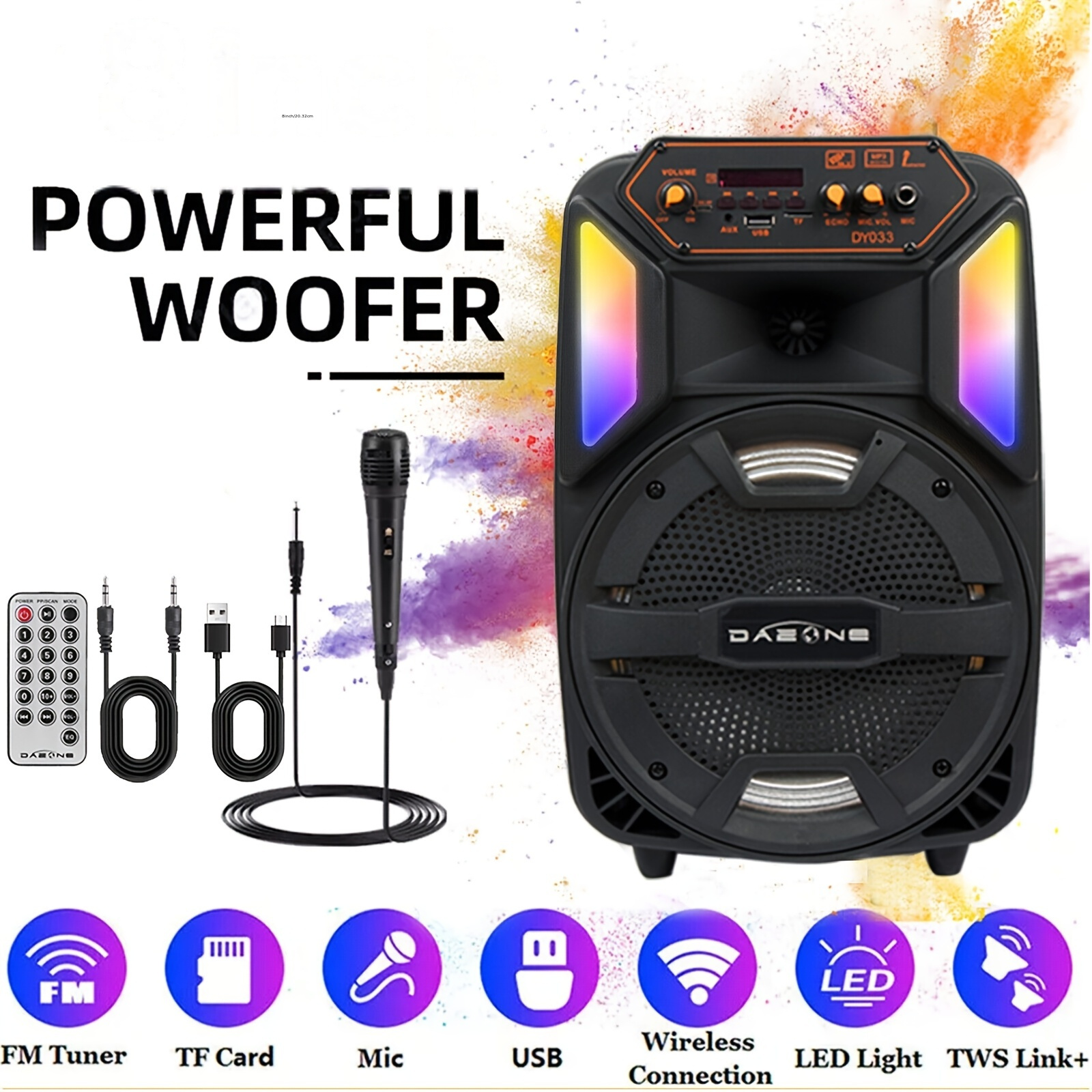 TEMU Portable Wireless Wireless Pa Speaker, Outdoor Rechargeable Active Sound Speaker With 8-inch Woofers, Wireless Speakers Powerful, Wireless