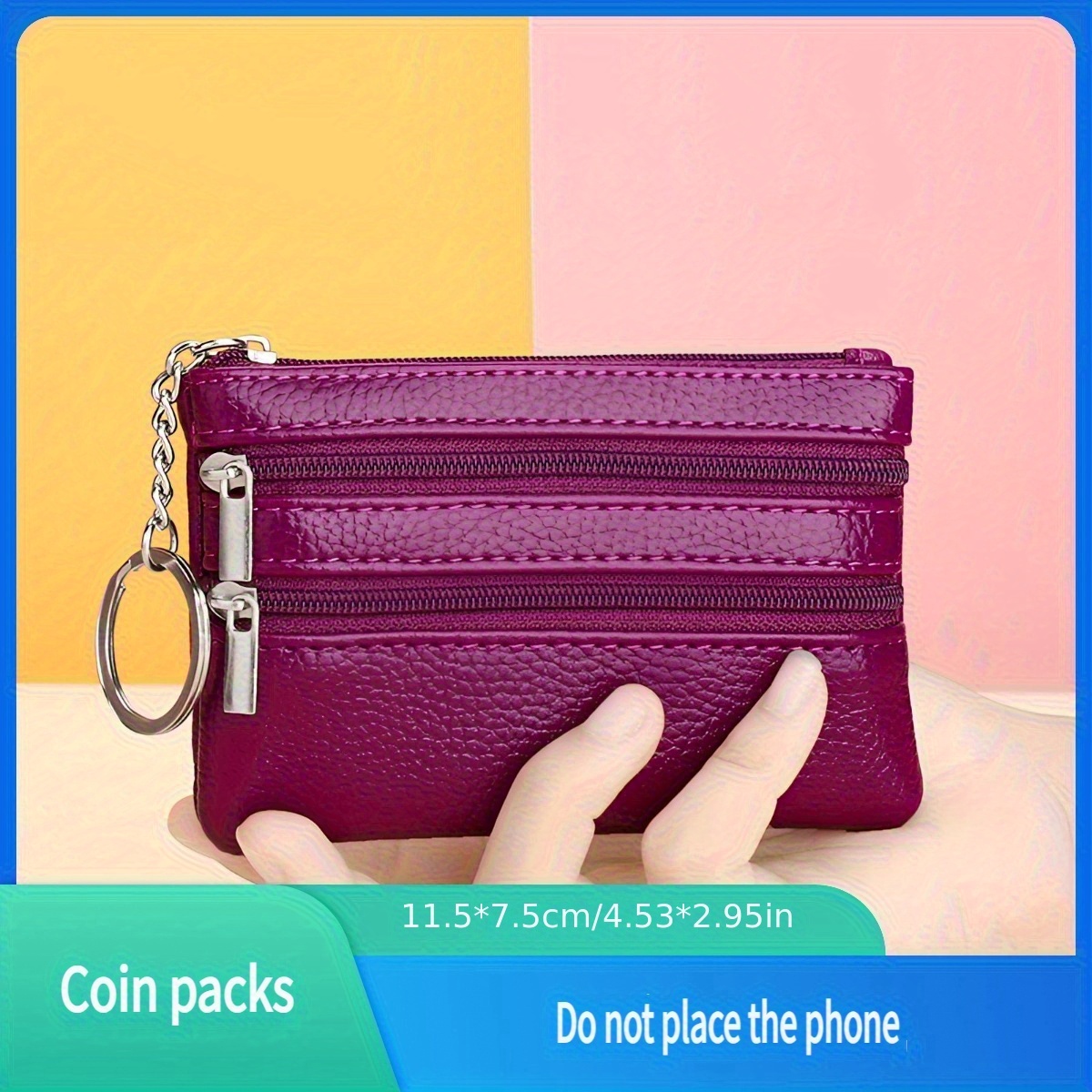 Image of A Mini, Ultra-thin Three-layer Zip Wallet Designed For , Featuring A Soft Pocket For