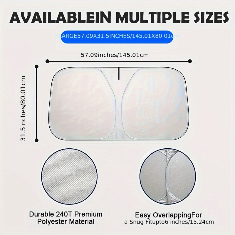 TEMU Universal Car Sun Shade Windshield Cover - Heat Insulation & Uv Protection Front Windshield Sunblock With Magic Tape Adhesive, Summer Cooling Car Window Shade For Vehicles