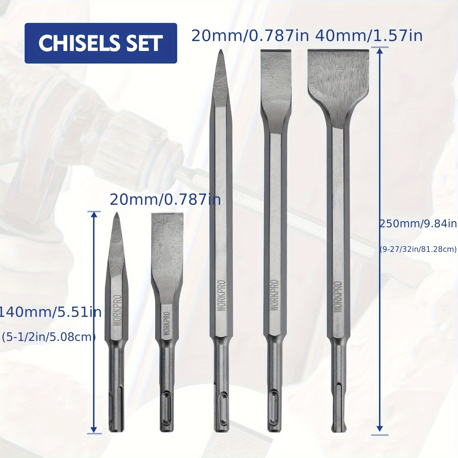 Rotary Hammer Drill Bits Set & Chisels- 17 Pieces SDS Plus