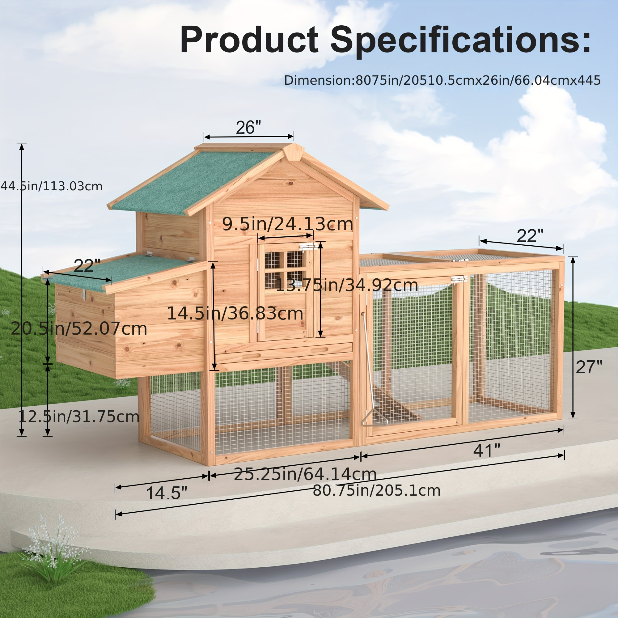 

Chicken Coop Outdoor Wooden Rabbit Hutch Poultry House With Cage, Egg Box & Waterproof Roof