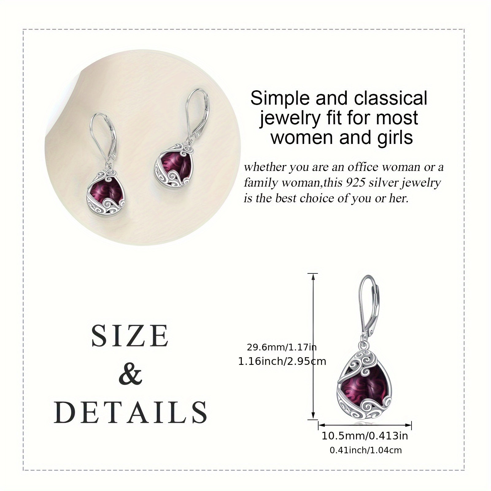 925 sterling silver amethyst drop earrings   teardrop dangle earrings jewelry gifts for women mother daughter Product details 6