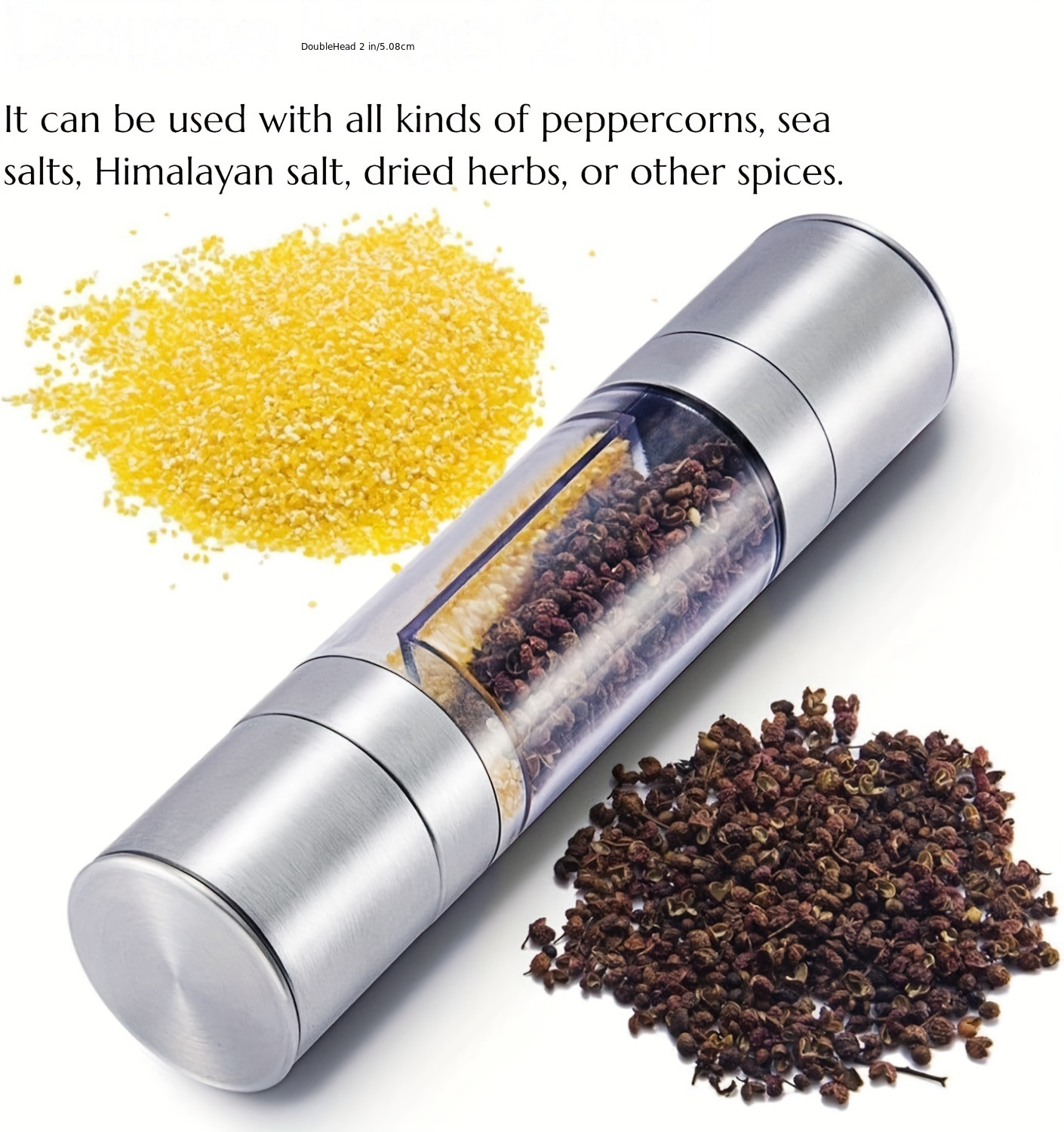   2 in 1 stainless steel salt pepper grinder set dual compartment adjustable coarseness easy   for christmas easter thanksgiving mothers day fathers day   details 0