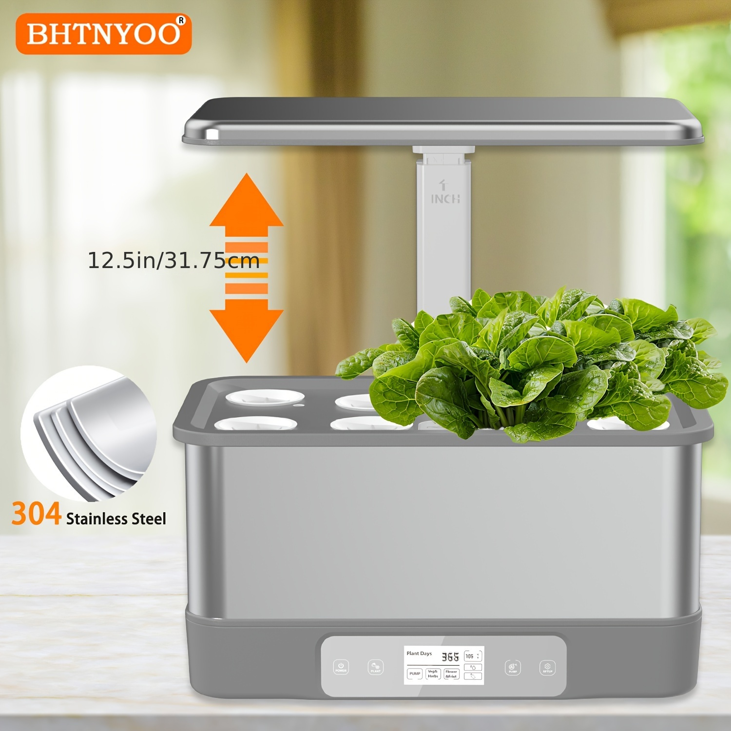 indoor herbs garden app wifi hydroponics growing system kit 8 pods soilless planting gardening box with led growth lights and water pump stainless steel details 3