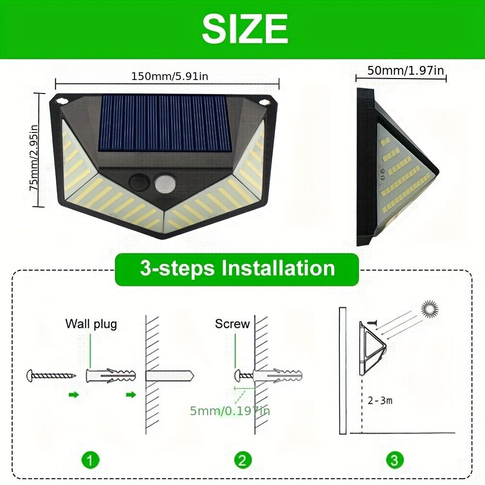 220LEDs Luz Solar Exterior Cuatro Lados Con Sensor De - Temu