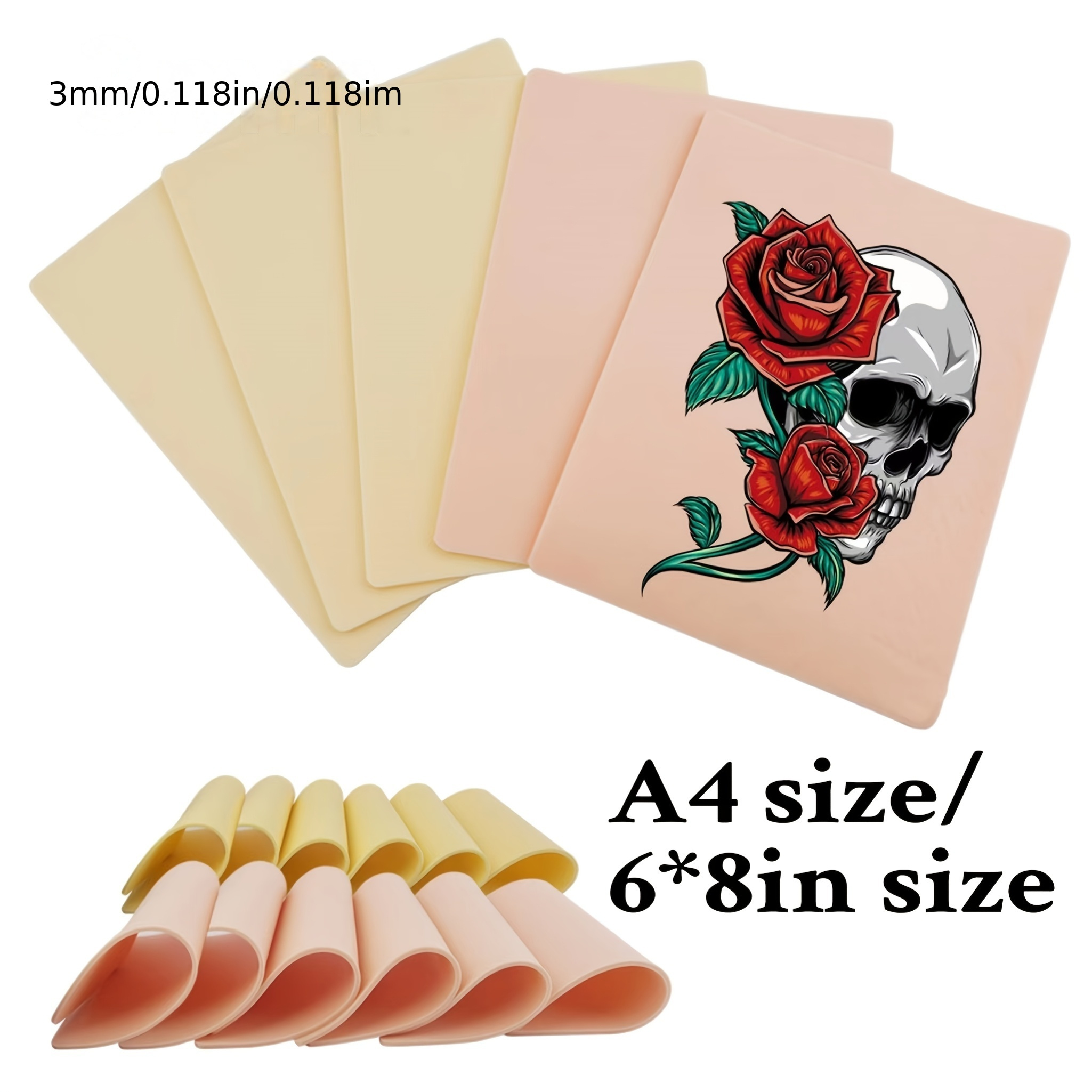 silicone   skin tattoo practice pad 3mm thick 6x8in a4 size soft tear resistant tattooing skin for training non electric no battery required tools accessories for  