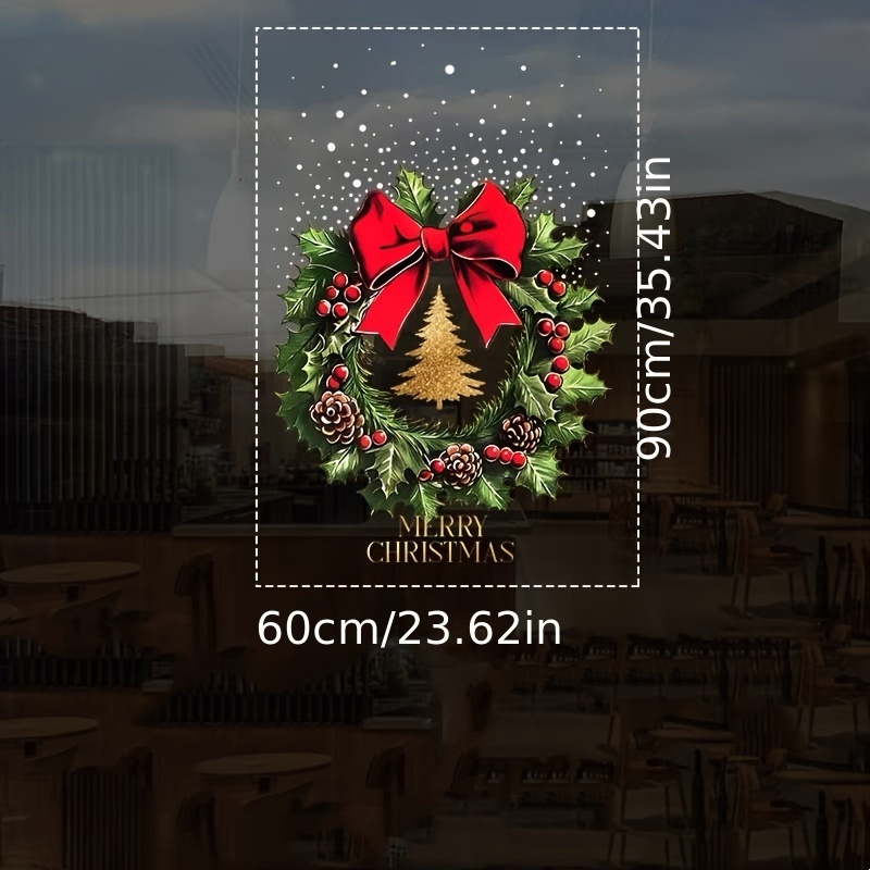 Image of Christmas Decoration Wreath Window Stickers Glass Stickers Double-sided Same Color Printing Electrostatic Stickers Christmas Scene Layout Gift Festive Atmosphere Decoration