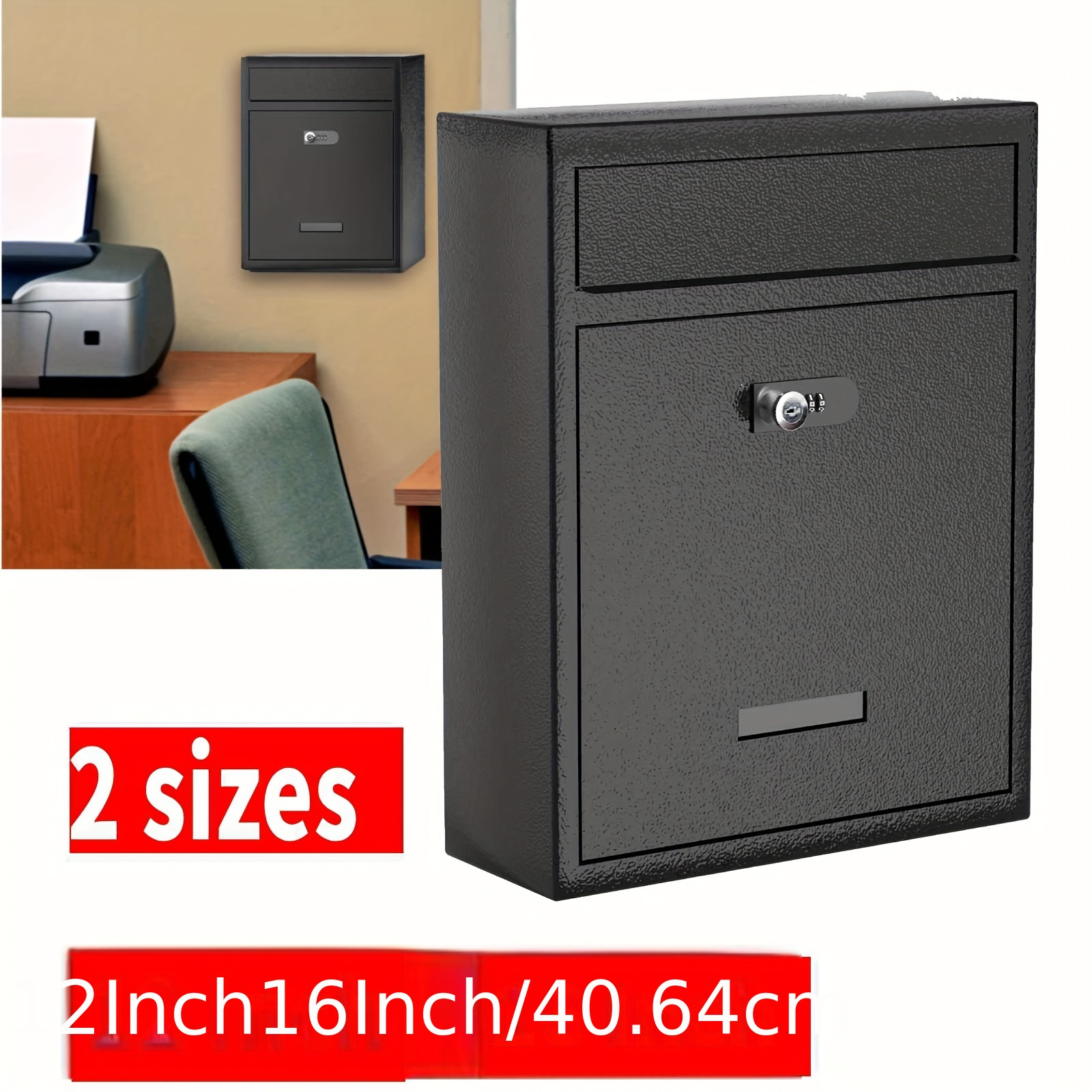 

Wall Mount Mailbox, 12/16 Inch Metal Mailbox With Key And Password Combination Lock, Wall Mount Mailboxes For Outside, Security With Window, Office , Comment Box, Letter Box, Deposit Box, Black