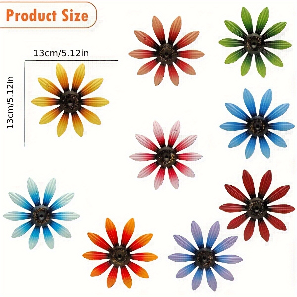 E-shop 9-teilige Metall-Blumen-Wanddeko, rostbeständige Eisen-Wandaufkleber für den Außenbereich, bohrfreie Montage für Villa, Garten