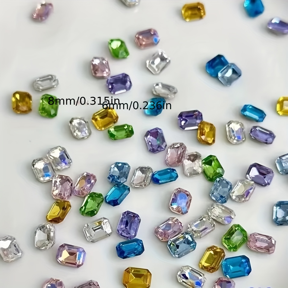 Crystal Aurora Rectangle Octagonal Nail Jewels Rhinestones - Temu