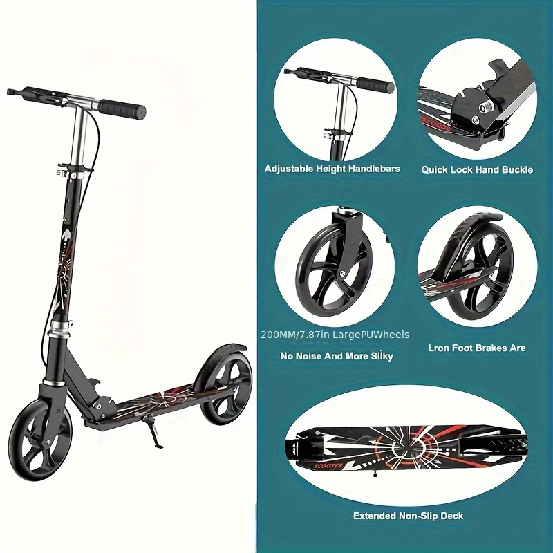 double brake foldable adult and youth scooter adjustable height 4 gears lightweight   load capacity of 220lb 2 wheel commuting scooter Product details 4