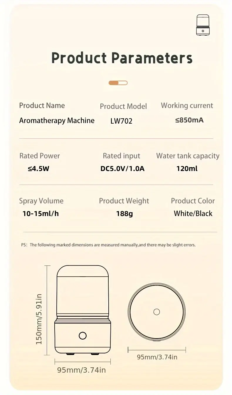 essential oil diffuser with simulated candlelight water shortage power outage protection ultrasonic atomization suitable for 10 20m usb powered key control no battery included details 10