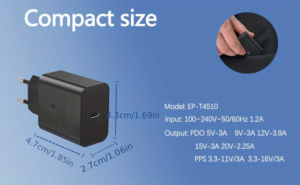 Samsung Ep-T4510 USB-C Chargeur Rapide 45W + USB-C Câble Noir