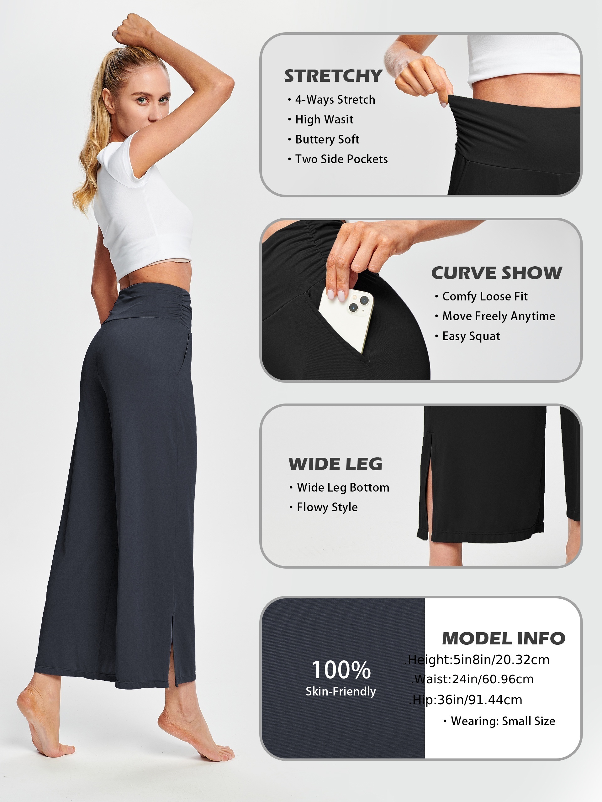 Woman Yoga Pants with Phone Pocket Women's Pants Sports Wide Pants Leg Hips  Slim Solid Color Casual Loose Yoga Pants, Black, Small : :  Clothing, Shoes & Accessories
