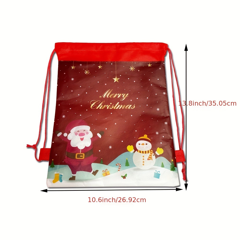 12pcs, Christmas Non-Woven Drawstring Pocket Happy New Year Gift Bag  Drawstring Backpack Bag, Navidad, Christmas Decorations Clearance,  Christmas Par