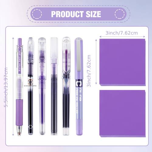 12pcs purple office supplies set stapler tape dispenser pen holder paper clips pens sticky notes durable plastic desk accessories for office and home