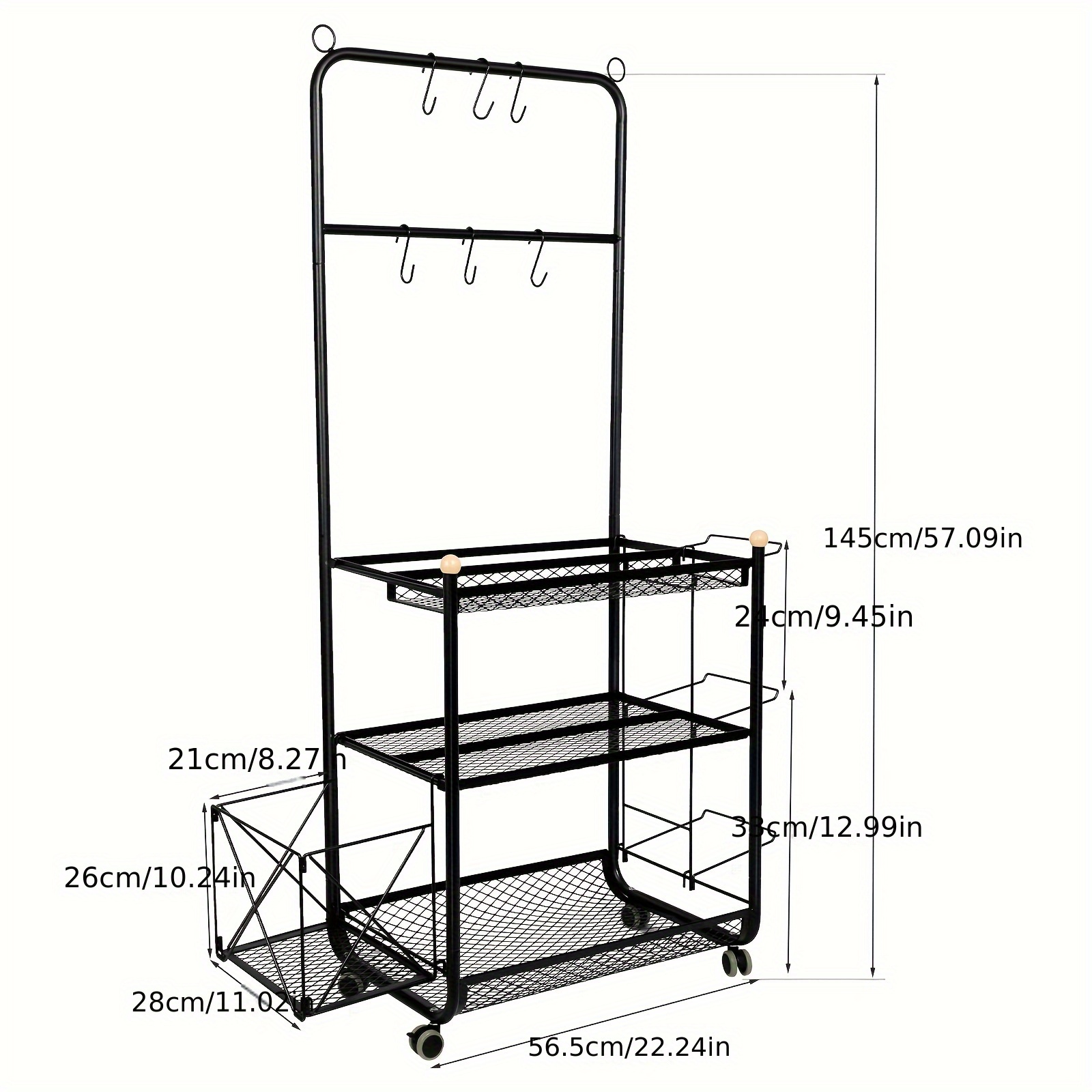 TEMU Estantería para Equipamiento Deportivo, Estante de 2 Niveles, con 4 Ruedas, Negro, 94.5x38x145cm