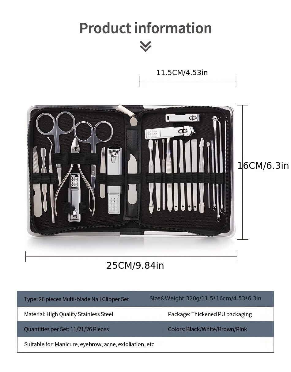 11/26pcs Nail Clippers Manicure Set Stainless Steel Nail Cutter Scissor Cuticle Nipper Nail Tools Set