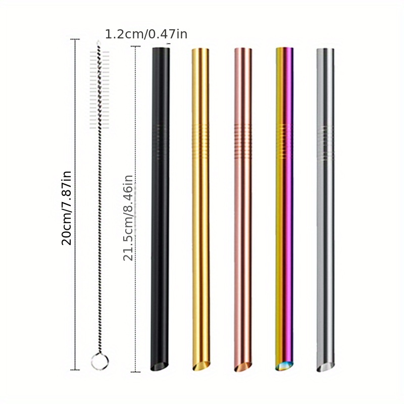 Single Straw 215*12 Angled Tip 410 Stainless Steel Drinking Straw - Polished Metal -free Sipping For Tea, , Smoothies, - Commercial & Use Straw Tube