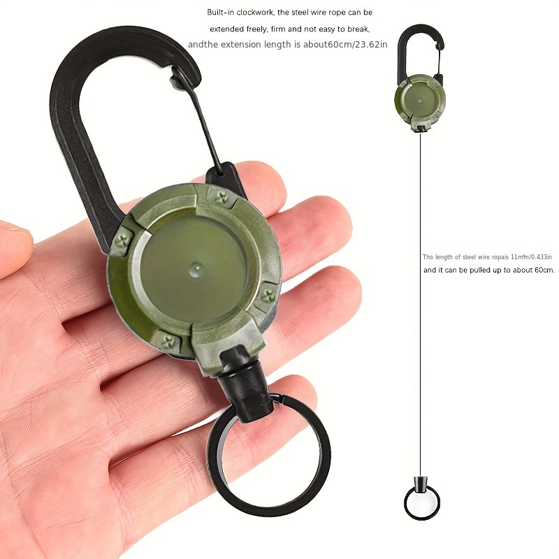 Anti-Theft Metal Buckle Keychain with Retractable String, Elastic Keychain Key Ring for Outdoor Camping Hiking,Temu