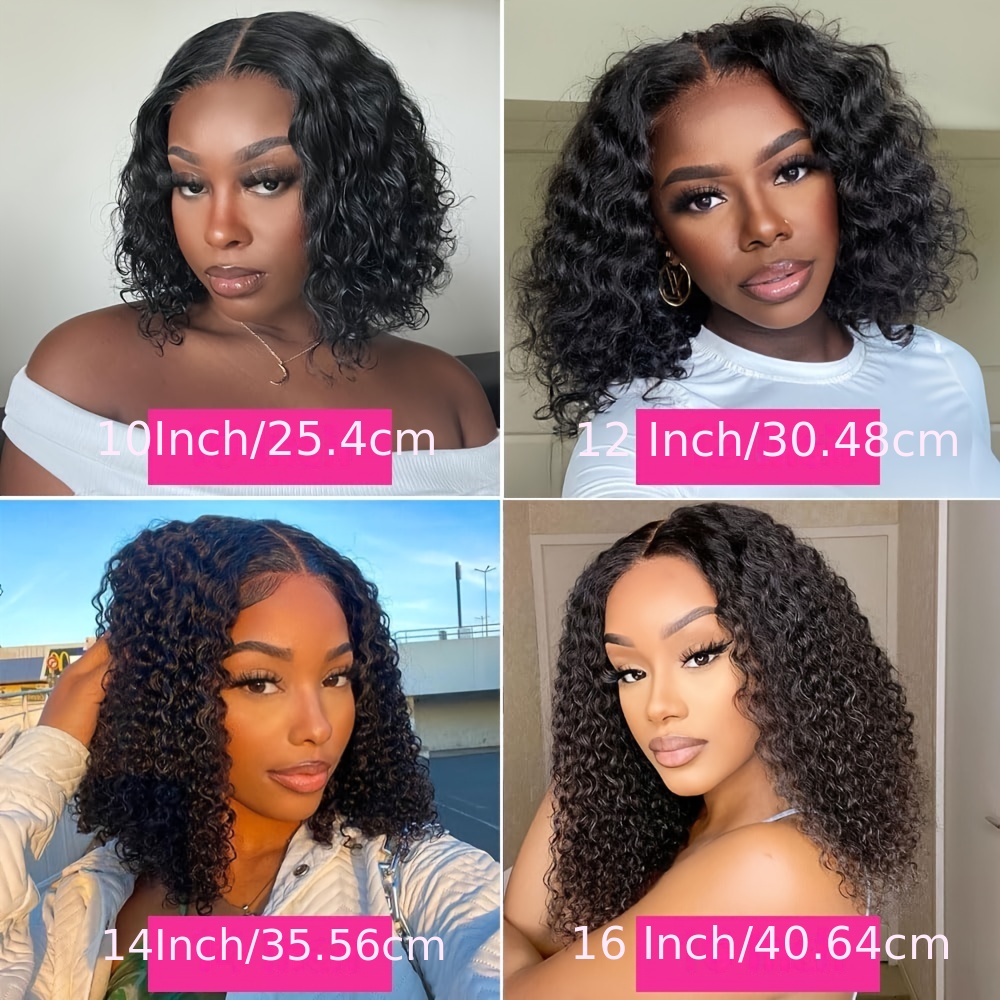 Wear And Go Glueless Wigs Bob Wig Human Hair Wigs For Women 4x4 Deep Curly Lace Front Wigs Human Hair Pre Plucked Pre Cut For Beginners New Upgraded No Glue With Natural Color 25.4-40.64cm 180%