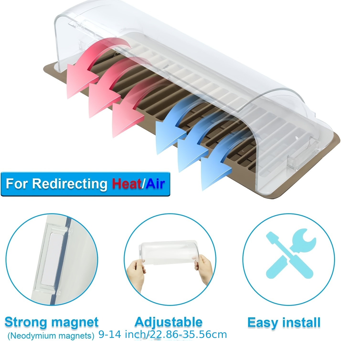  Air Vent Deflectors Adjustable Magnetic Heat and Vent Cover,9  to 15Inches-Heavy Duty Unbreakable Plastic with Magnet Secure Design ，for  Vent Covers for Home Floor，Sidewal，Ceiling Registers,2 Pack… : Appliances