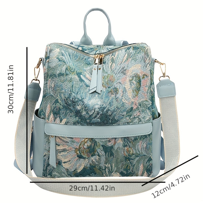 Retro Flower Oil Painting Backpack Purse, Aesthetic Canvas Travel