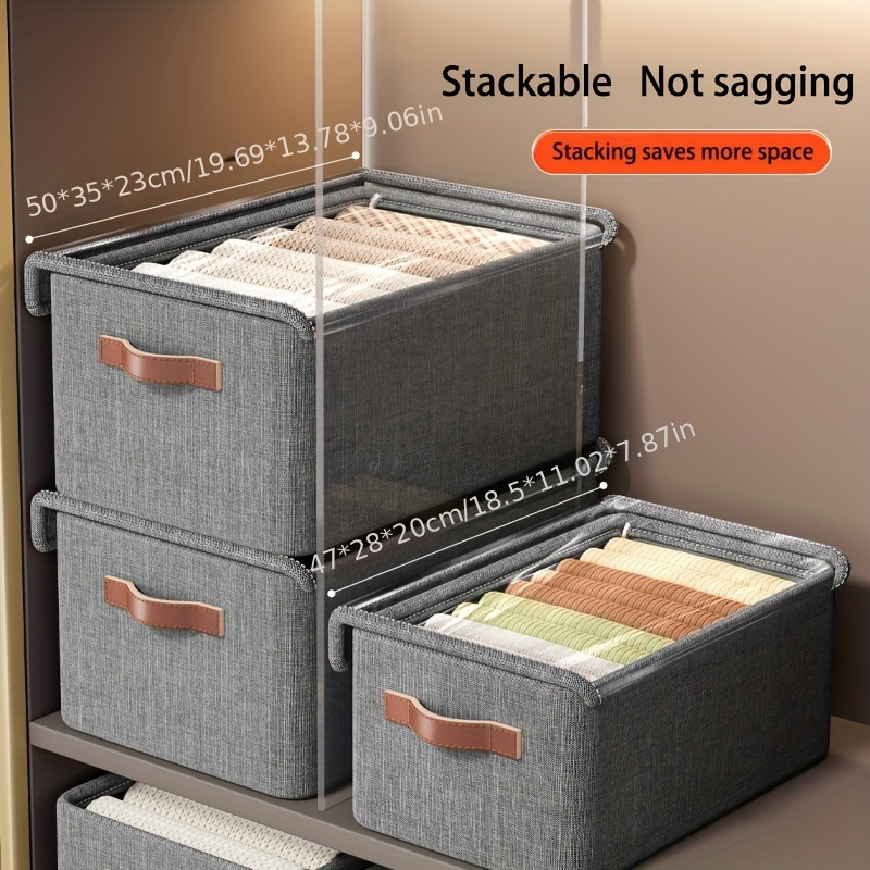 

Modern Fabric Under-bed Storage Boxes With Sturdy Steel Frame, Hardboard Flip Top - Stackable Organizer For Clothes, Blankets, Dorm Essentials - Dust-resistant, Multipurpose Use With Leather Handles