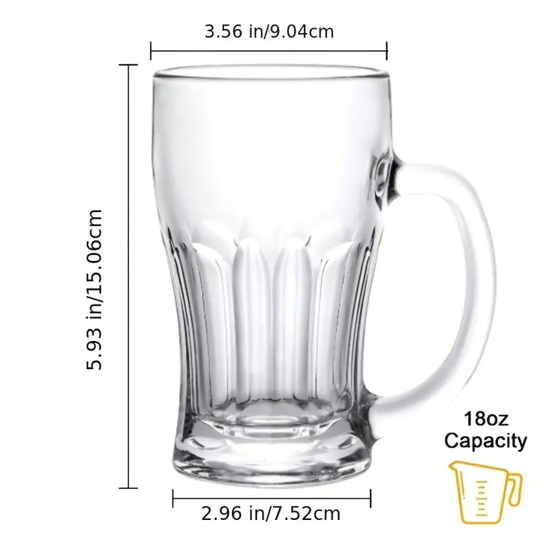 2pcs, Beer Glasses, Glass Mug With Handle, 18 Oz (about 510.3 G), Large  Beer Glass, Drink Glass Bar Drinking Glass, Suitable For Bar, Alcohol, And  Mor