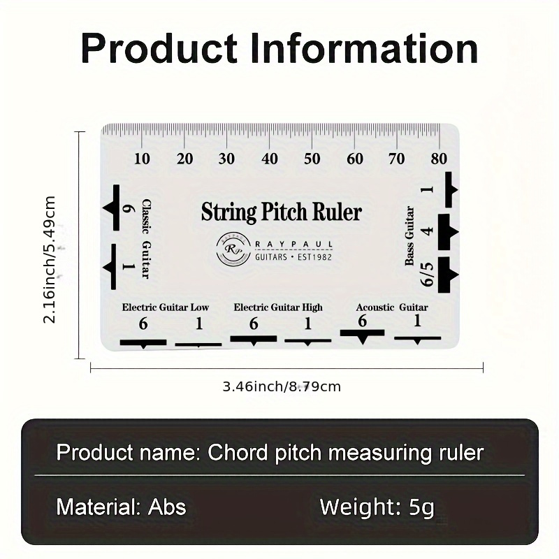 RP Acoustic Guitar String Spacing Measuring Ruler - Precision ABS Tool for Electric, Classical, Bass & Acoustic Guitars - 80mm Scale with Preset Chord Distances for Optimal Setup, Classical Guitar Strings
