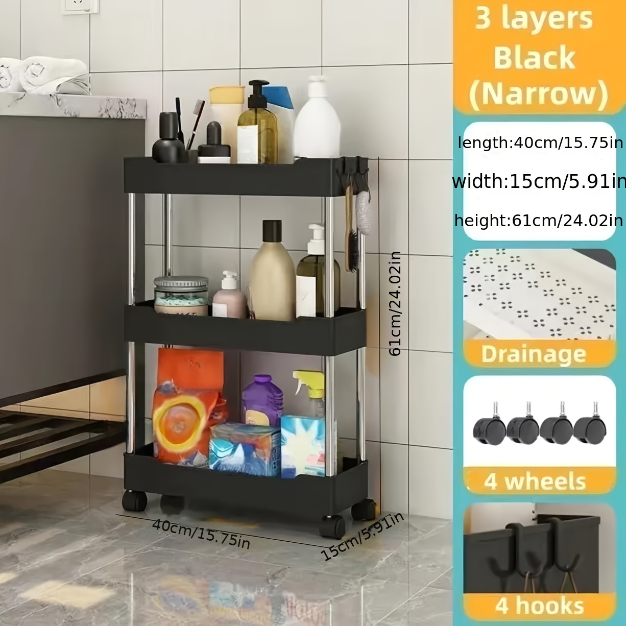 Plastic Multilayer Rack Small 2 Tier Popular Plastic Kitchen Bathroom  Storage Rack With Universal Wheel