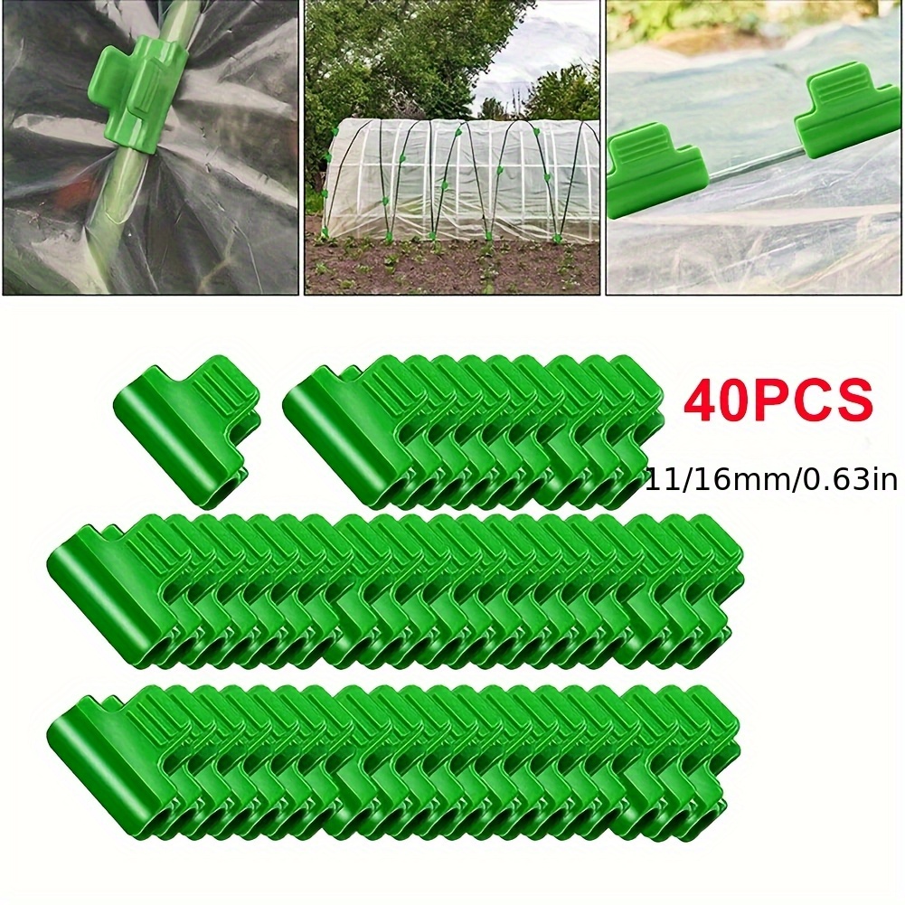 

40pcs Greenhouse Clamps - Green Plastic Film & Netting Tunnel Hoop Clips For 11/16mm Support, Plant Growth & , Plant Support Clips Reusable