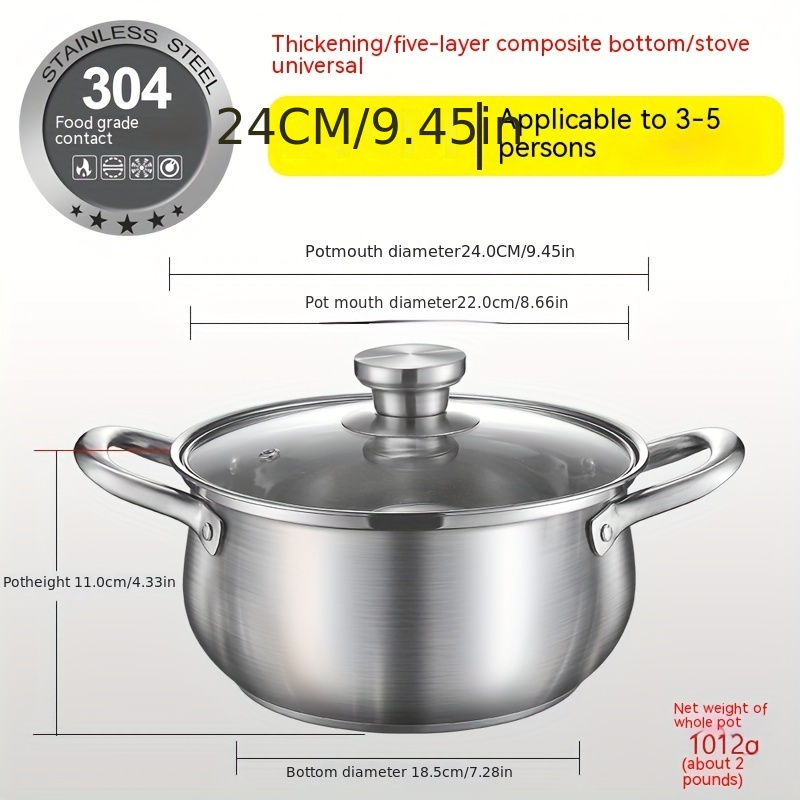 Stainless steel 22cm soup pot household large soup pot gas electromagnetic  oven general