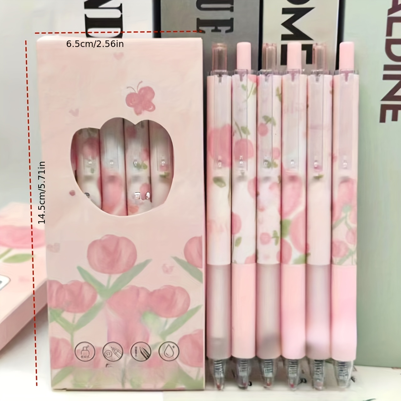 

6 Pcs Limited Edition Pink Tulip And Red Rose Inspired High-quality Water-based Ink Rollerball Pens - Fast Drying, Medium Point, Plastic Material