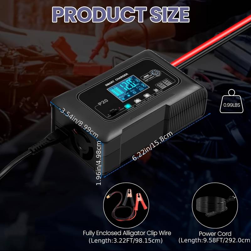 AMP 20-Amp Smart Battery Charger - 12V/20A, 24V/10A - For Lithium, LiFePO4, Lead-Acid, AGM