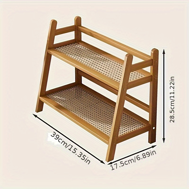 2 tier bamboo plant stand with slatted shelves freestanding indoor flower rack for home decor light     displaying potted plants and succulents details 3